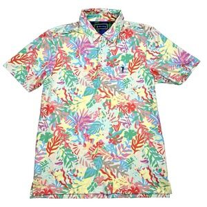Mens William Murray Golf Polo Shirt Performance Floral Multicolor Leaves Size S